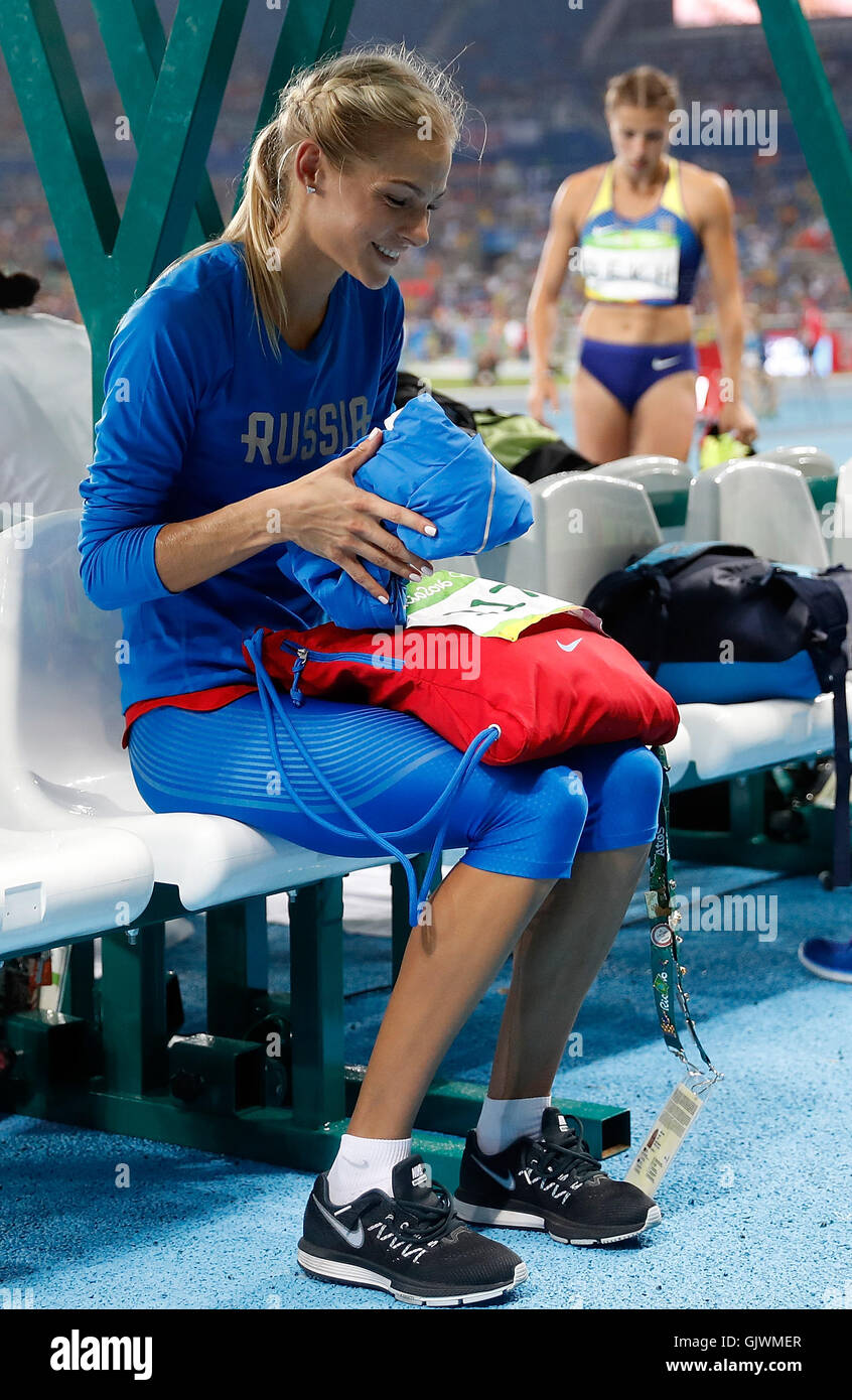 Rio De Janeiro, Brazil. 17th Aug, 2016. Russia's Darya Klishina reacts  during the women's long jump final of Athletics at the 2016 Rio Olympic  Games in Rio de Janeiro, Brazil, on Aug.