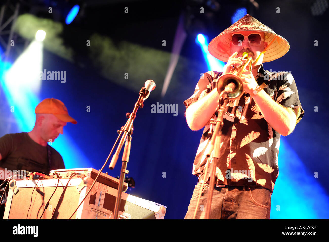 Green Man Festival Wales, UK August  2016. Meatraffle the opening band at this years Green Man Festival perform on the Far Out stage. 25,000 music fans are due over the weekend. Stock Photo