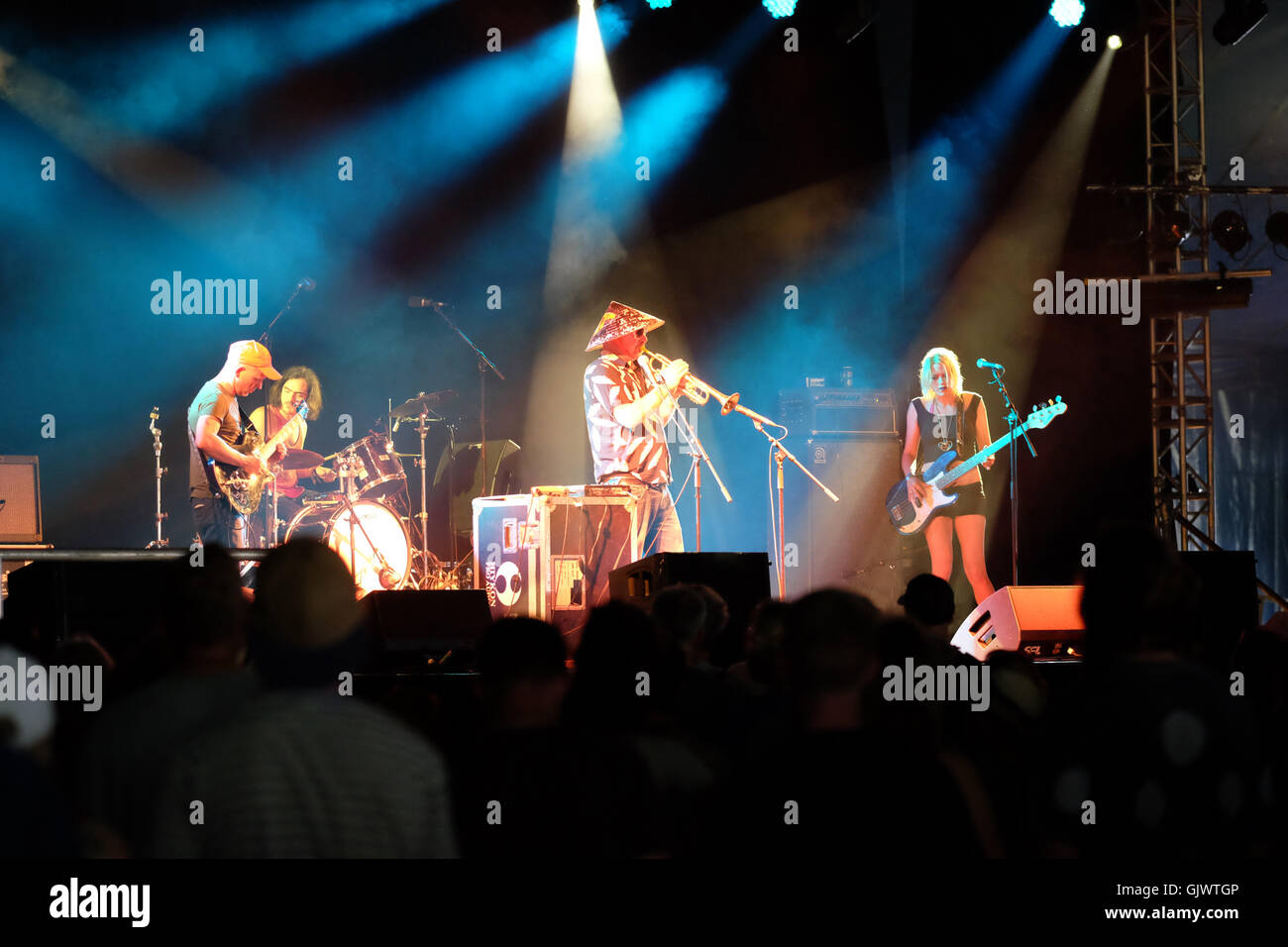 Green Man festival Wales, UK  August 2016. Meatraffle the opening band at this years Green Man Festival perform on the Far Out stage. Stock Photo