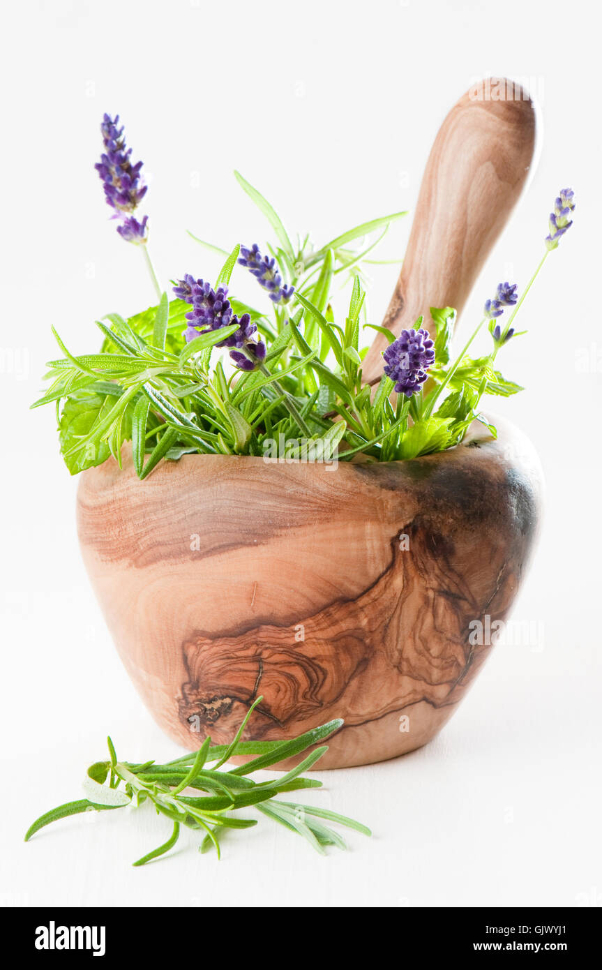 mortar pestle backdrop Stock Photo