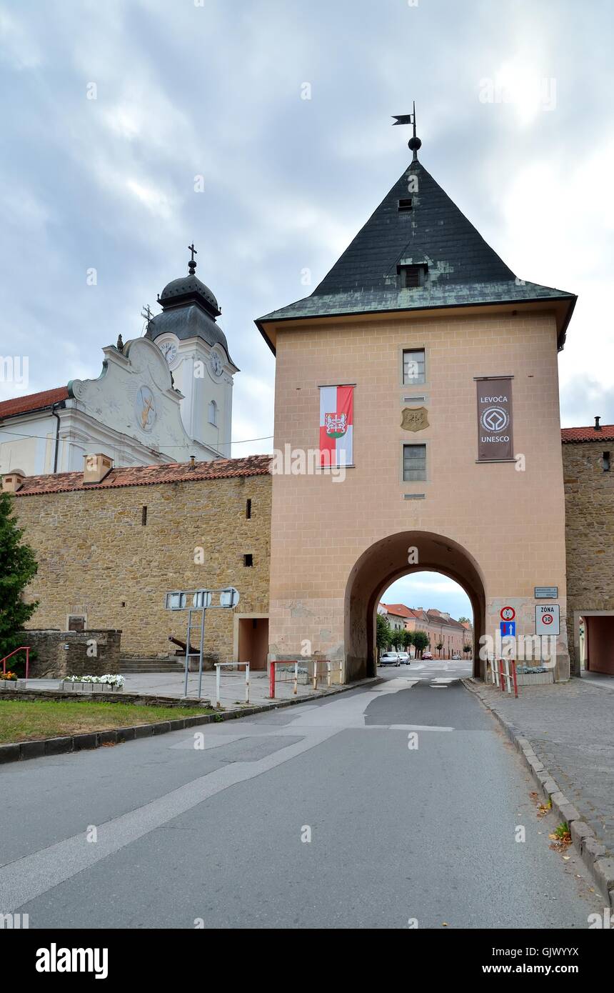 LEVOCA, SLOVAKIA - AUGUST 18, 2015: Kosice Gate in central Levoca in Slovakia. Stock Photo