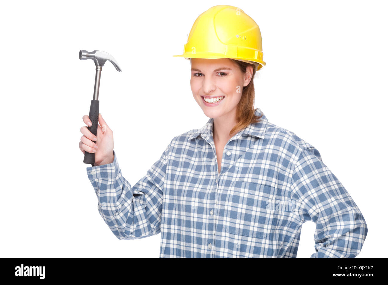 woman with hammer Stock Photo