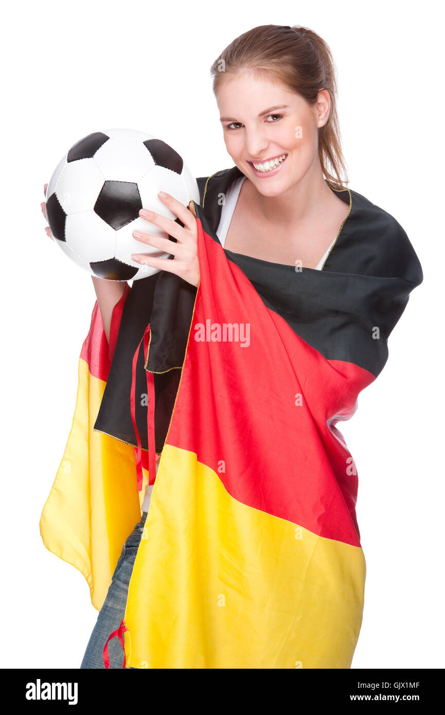 woman flag football fan Stock Photo