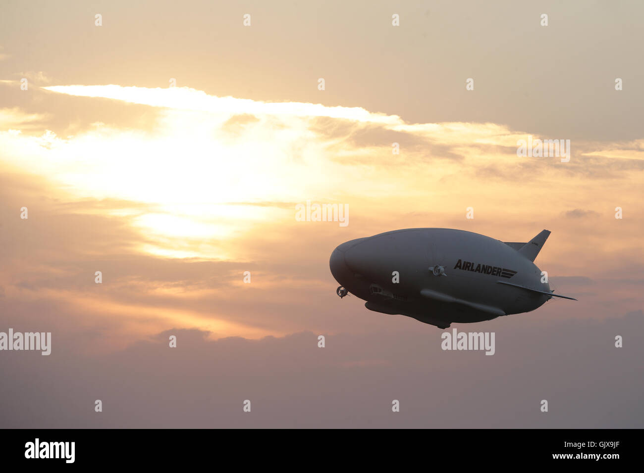 The Airlander 10, the largest aircraft in the world, during its maiden flight at Cardington airfield in Bedfordshire. Stock Photo