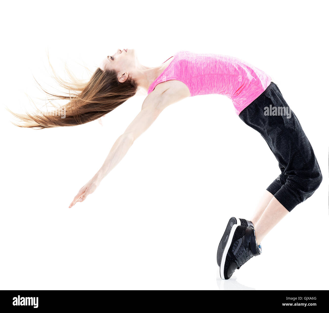 one caucasian woman modern  dancer dancing in studio isolated on white background Stock Photo