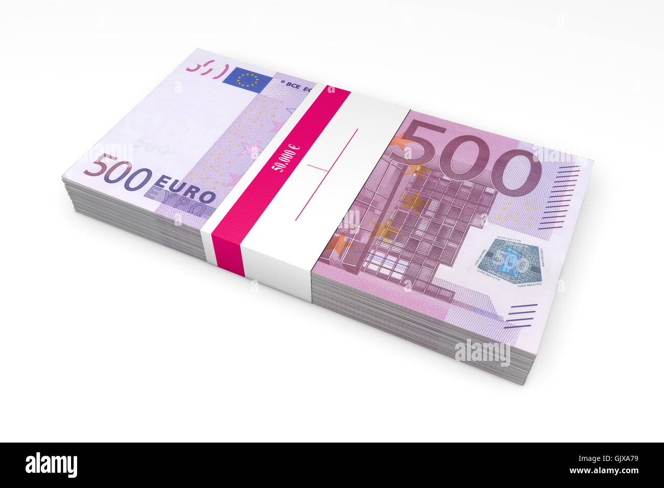 Packet of 500 Euro Notes with Bank Wrapper Stock Photo
