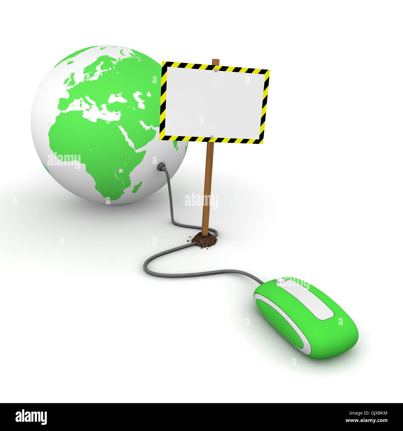 Surfing the Web in Green - Blocked by a White Rectangular Sign w Stock Photo