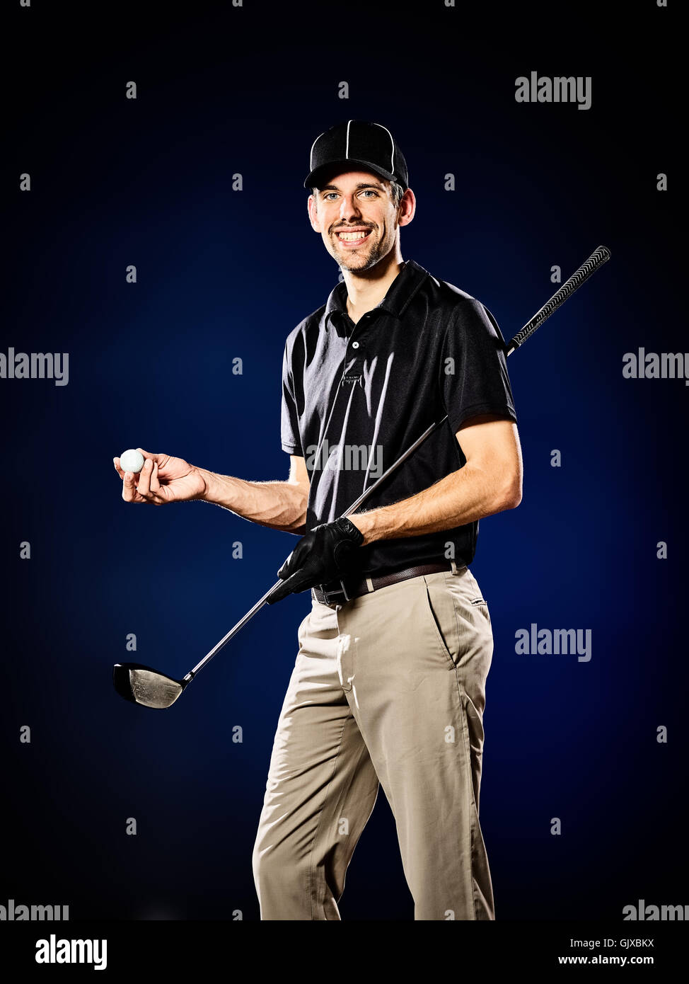 one caucasian  man golfer golfing isolated Stock Photo