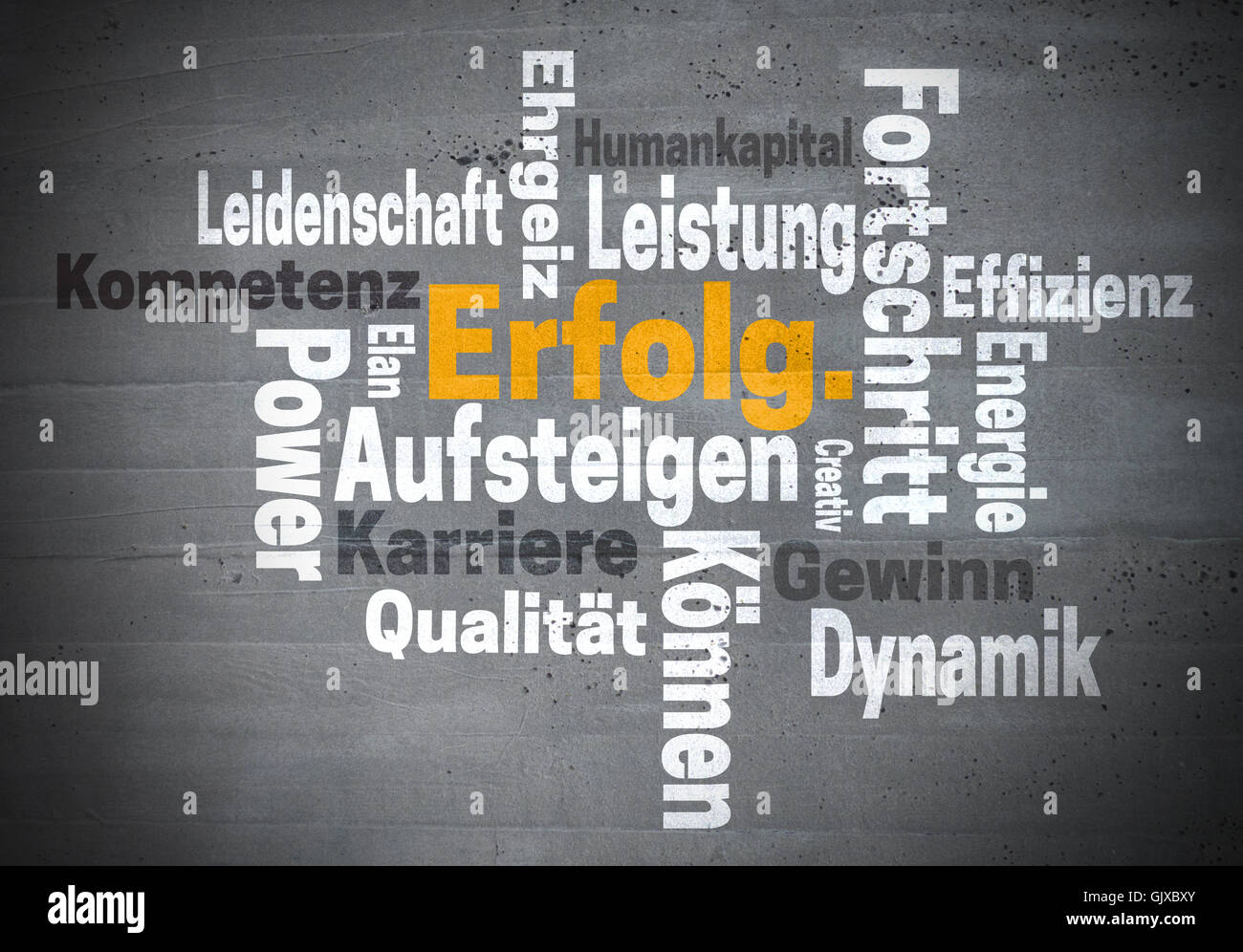 Erfolg Karriere Ehrgeiz (in german success career ambition) word cloud concept. Stock Photo