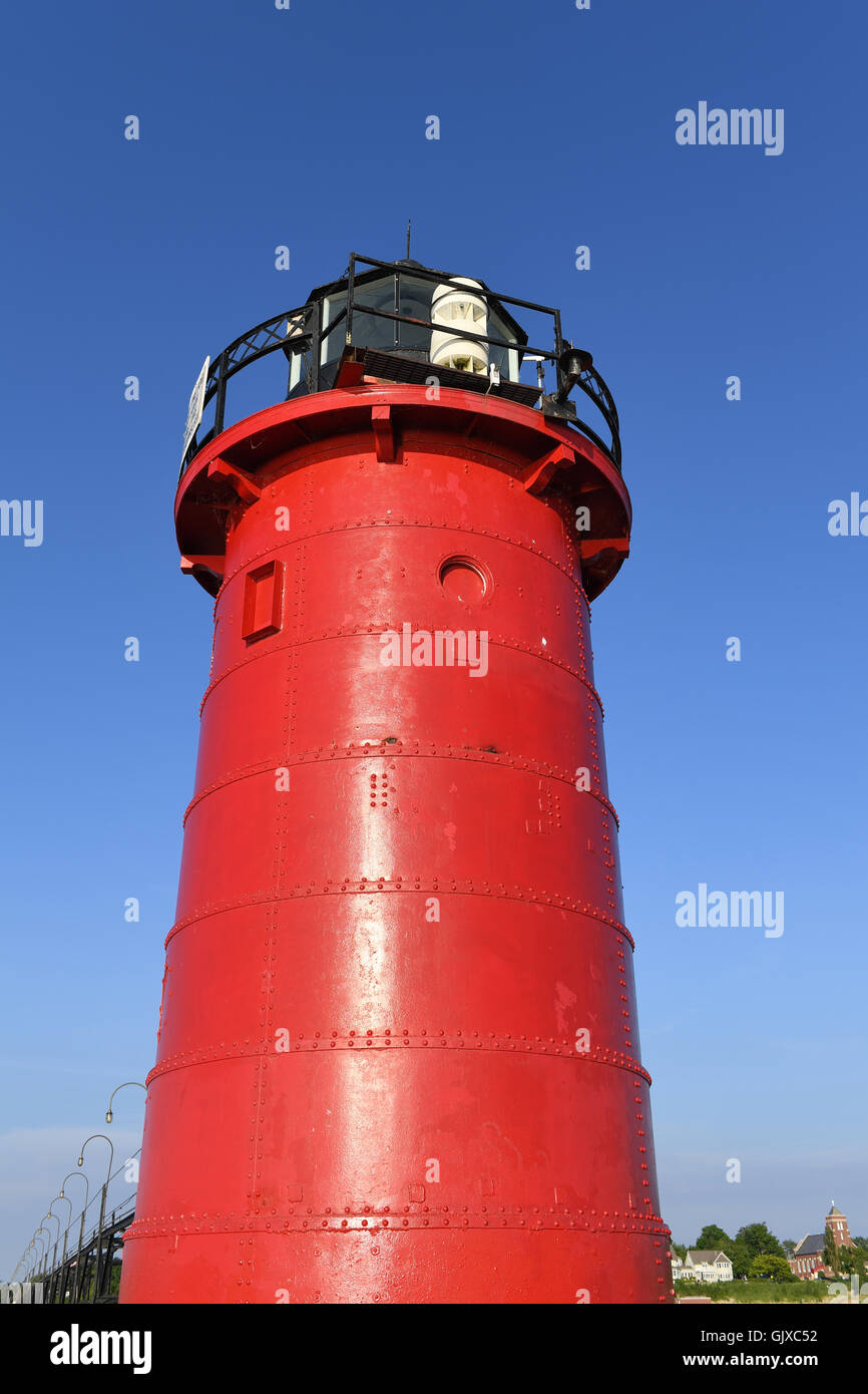 Red lighthouse in South Haven Michigan during daytime Stock Photo