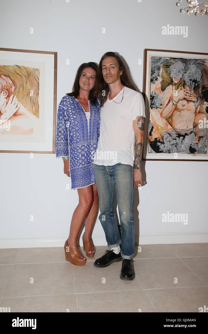 Brandon Boyd seen posing next to his artwork at the Paradise House Interview magazine party  Featuring: Brandon Boyd Where: Los Angeles, California, United States When: 18 Apr 2016 Stock Photo