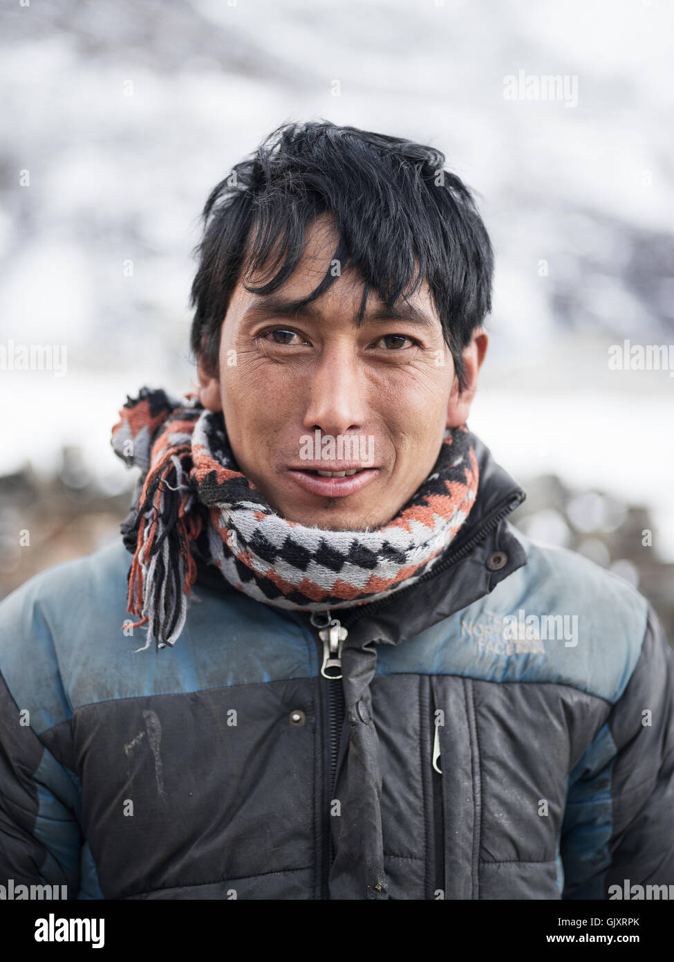 Man makes his way through Nepal's Everest Base Camp Stock Photo