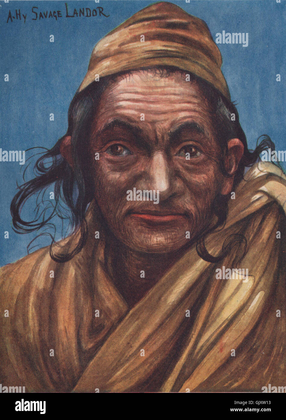 'A weird old man of N.W. Nepal' by Arnold Henry Savage Landor. Nepal, 1905 Stock Photo