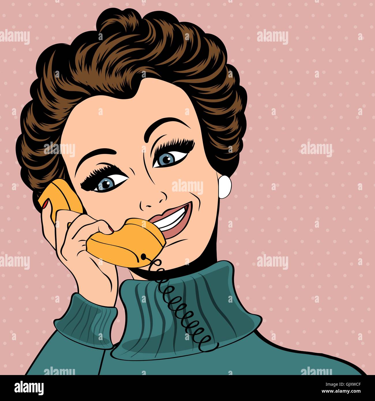 pop art cute retro woman in comics style talking on the phone Stock ...