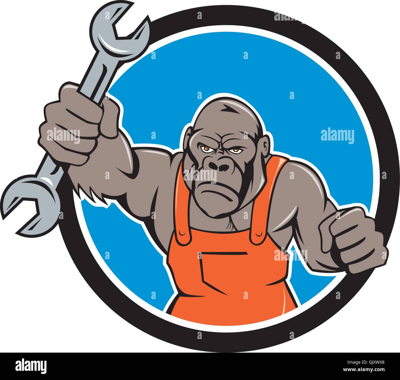 Angry Gorilla Mechanic Spanner Circle Cartoon Stock Vector Image & Art ...