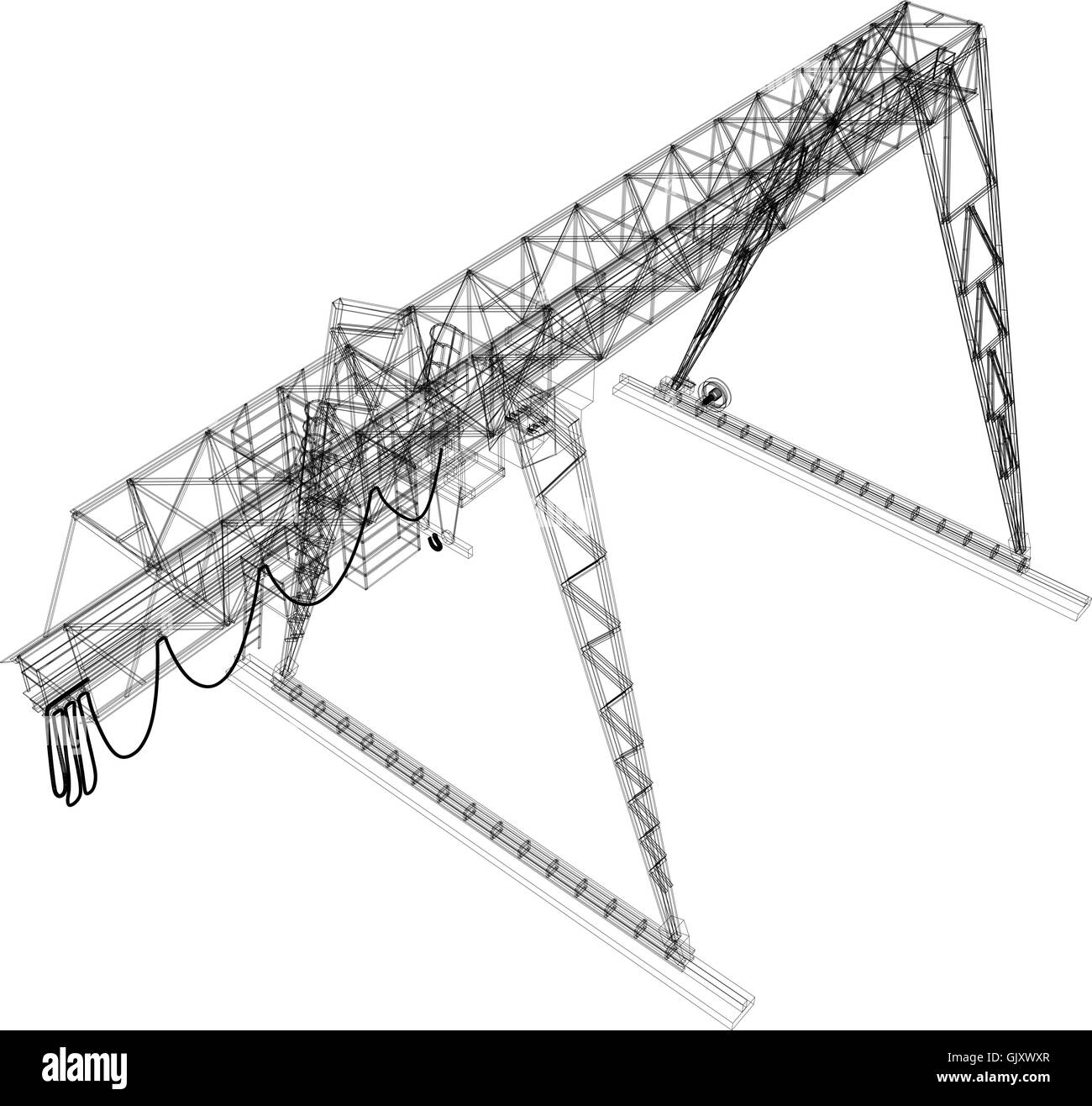 Gantry crane. Wire-frame. Vector rendering of 3d Stock Vector