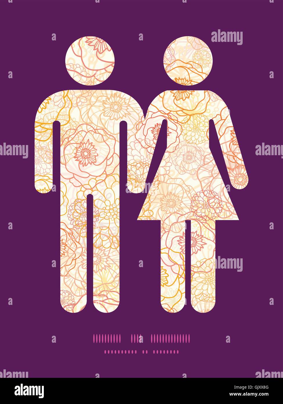 Vector warm flowers couple in love silhouettes frame pattern inv Stock ...