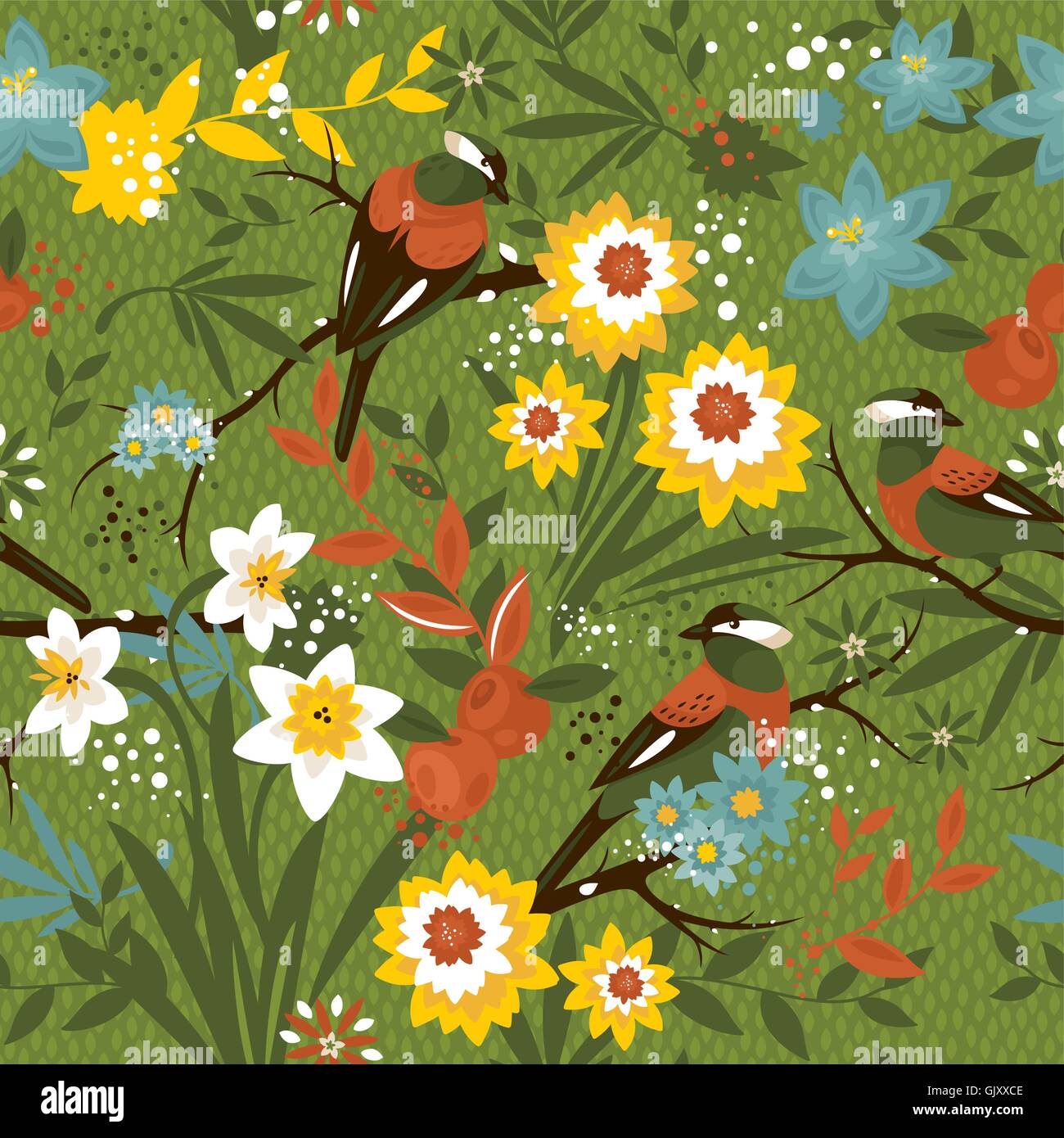 Vintage seamless floral pattern with birds Stock Vector Image & Art - Alamy