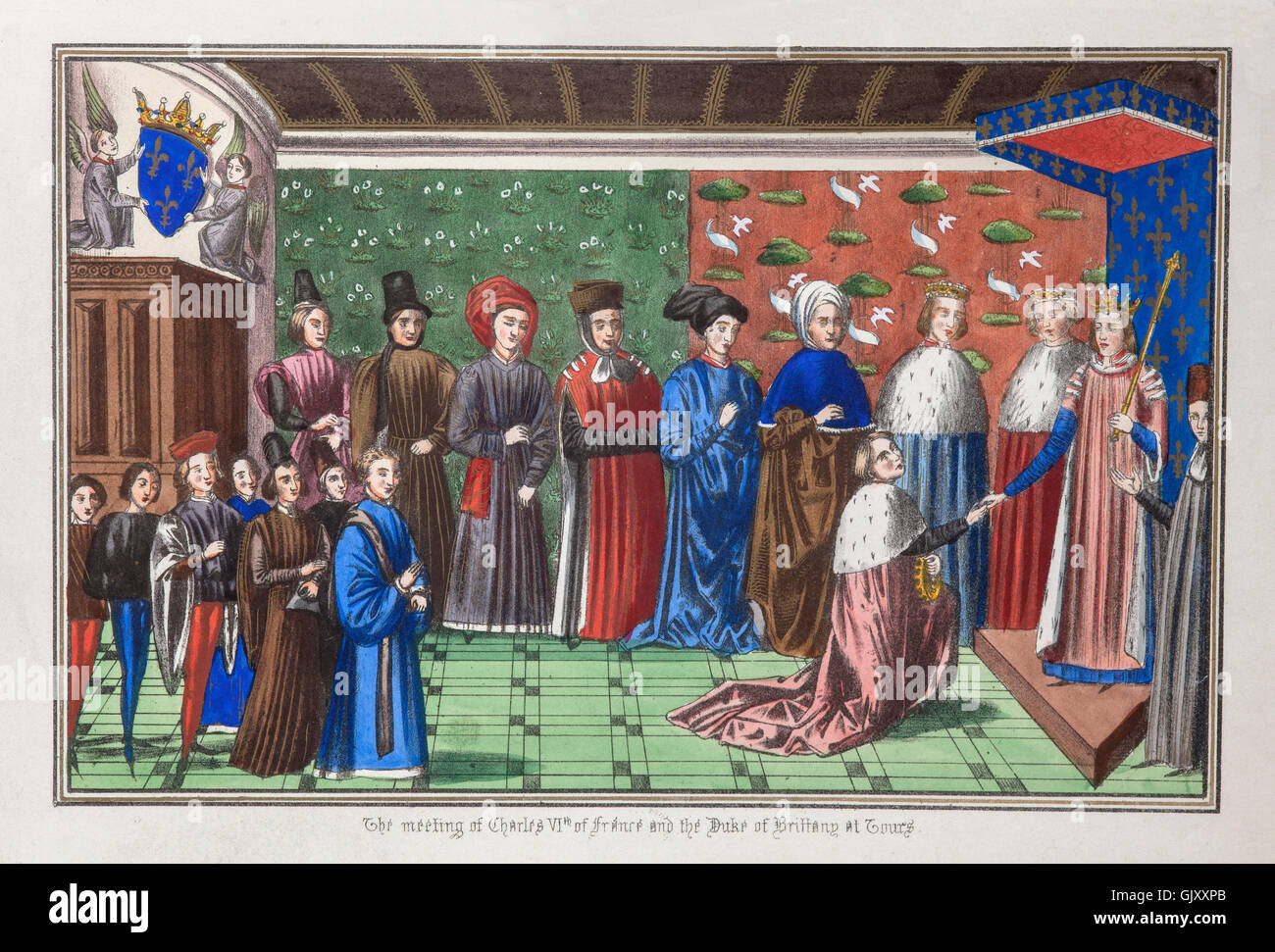The meeting  at Tours, of Charles IV of France and the Duke of Brittany who gave protection to Sir Peter de Craon raising fears that the supremacy of the crown was under threat. Stock Photo