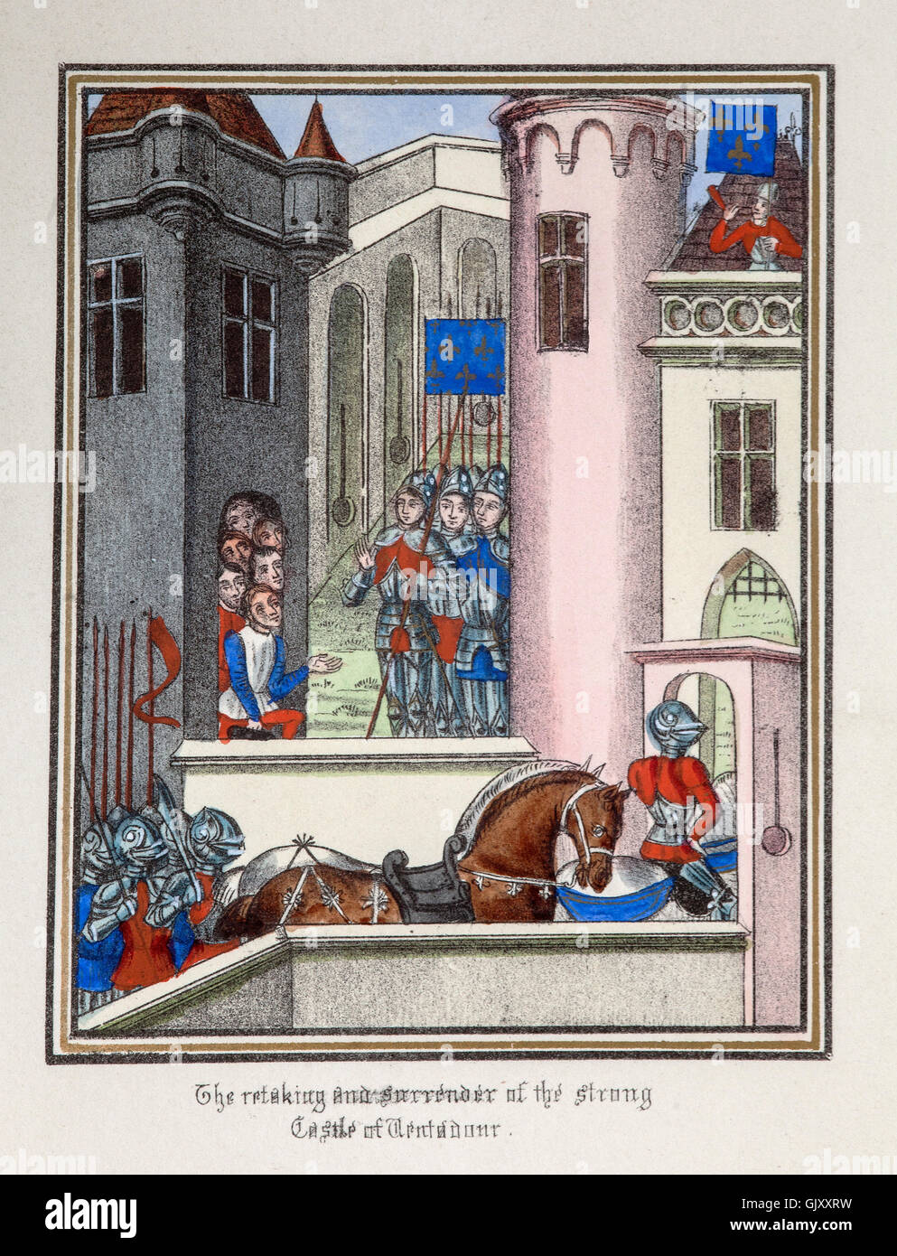 The surrender and retaking of the Castle at Ventadour by the Duke de Berri following the castle's occupation by by people of the Free Companies, who were little more than robbers. Stock Photo