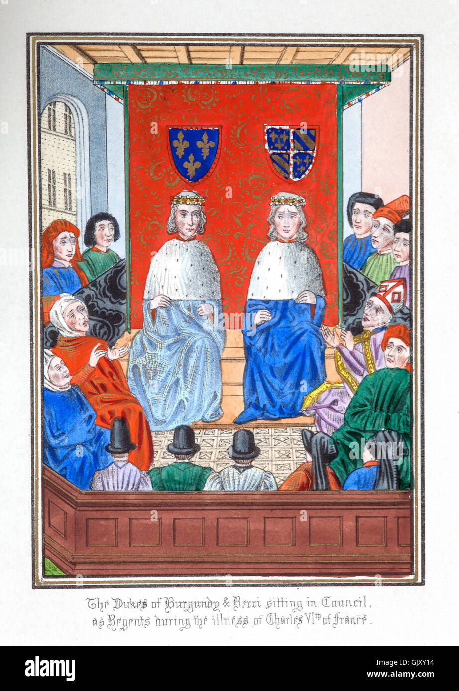 The Dukes of Burgundy and Berri, in council following their appointment as Regents of the Realm following the insanity of King Charles VI in 1393. Stock Photo