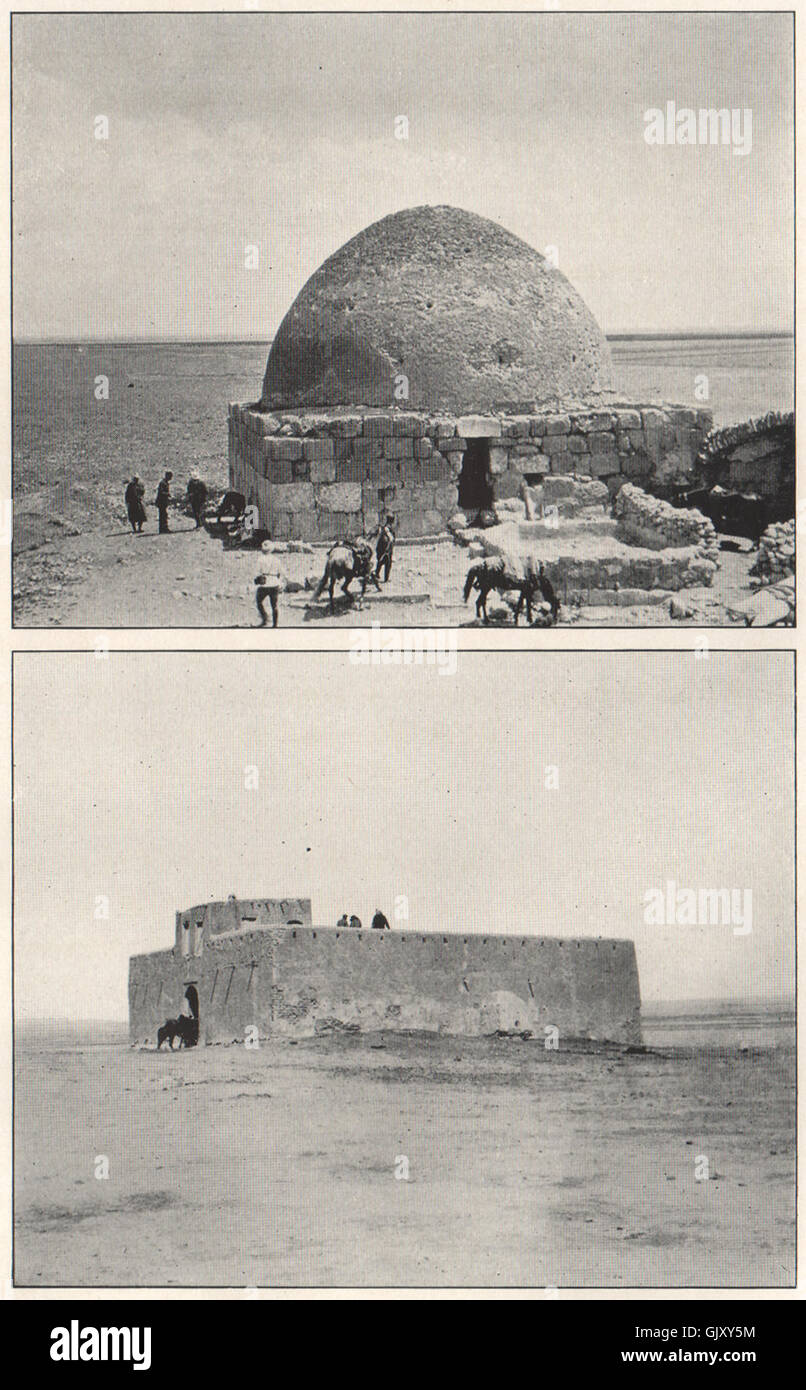 '1. The well of Asra; 2. Guard house at Ain el Beda'. Syria, old print 1908 Stock Photo