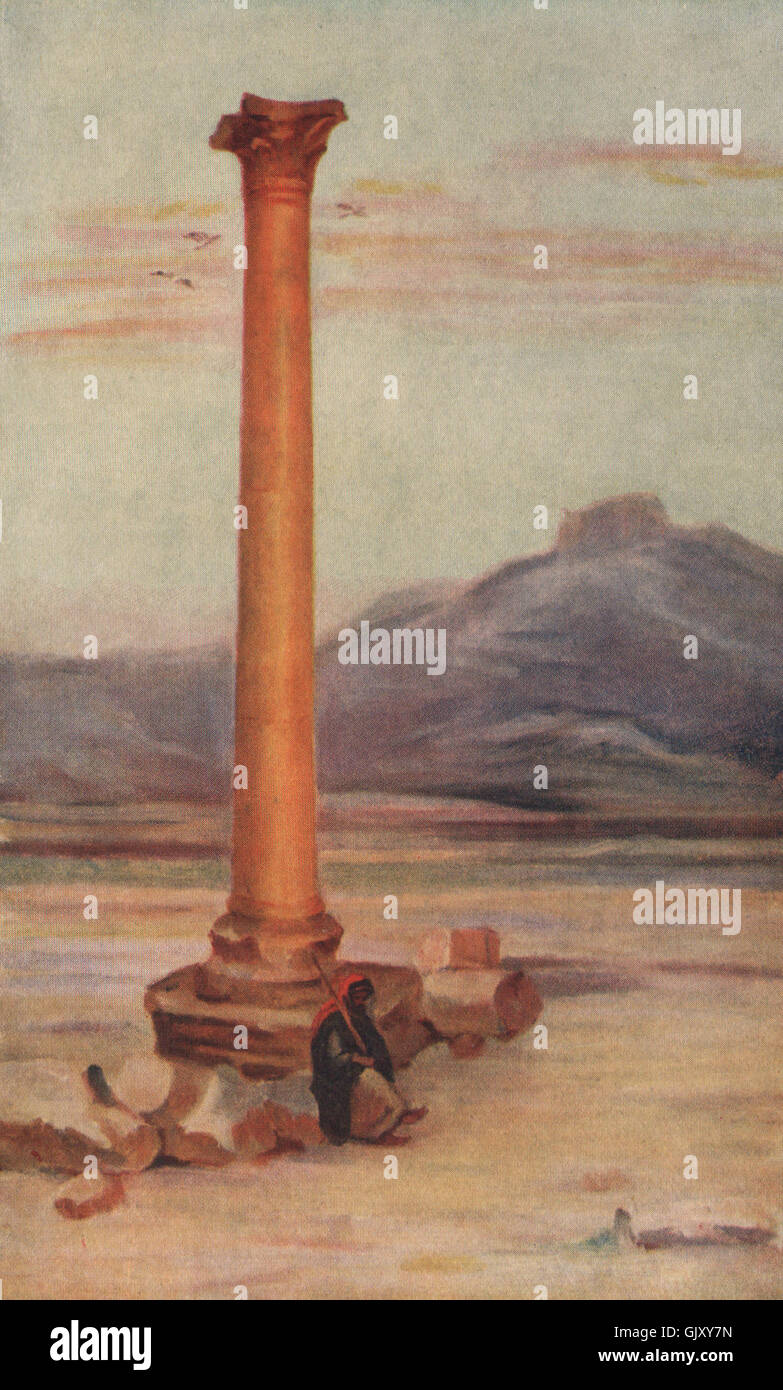 PALMYRA. 'Solitary column, Palmyra' by Margaret Thomas. Syria, old print 1908 Stock Photo