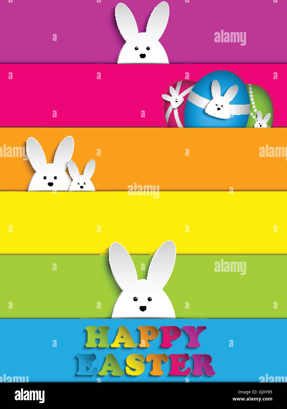 Happy Easter Rabbit Bunny on Rainbow Background Stock Vector Image ...