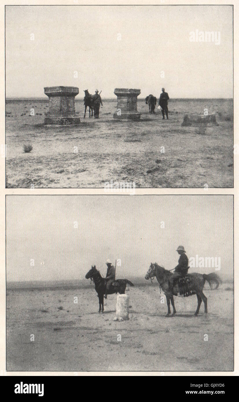 '1. Altars near roman road 2. The roman milestone'. Syria, antique print 1908 Stock Photo