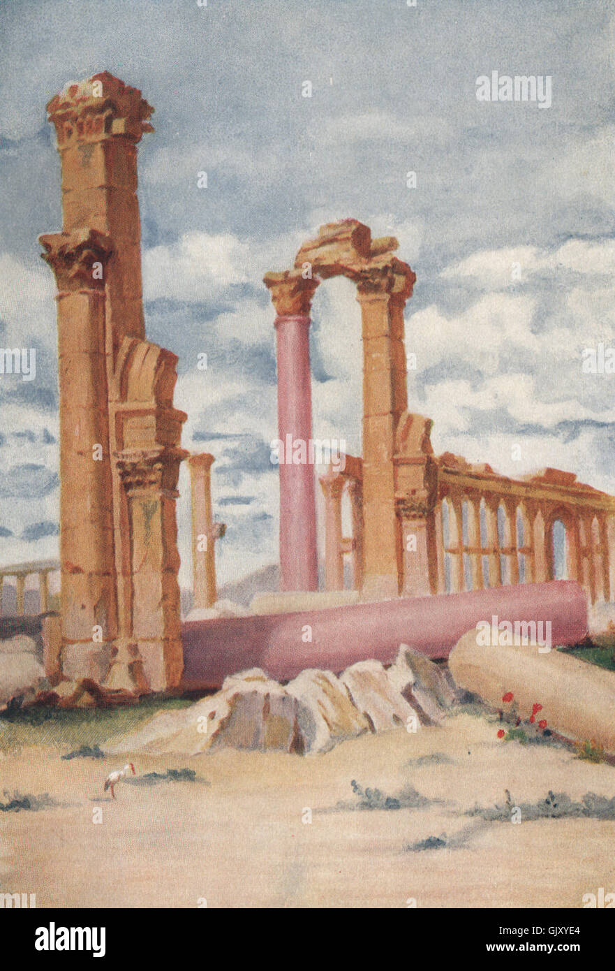 'Fallen Monolith, Palmyra' by Margaret Thomas. Syria, antique print 1908 Stock Photo