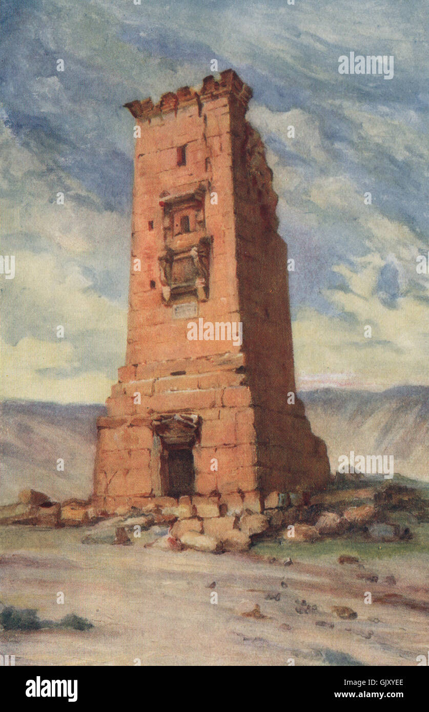 'A mortuary tower, Palmyra' by Margaret Thomas. Syria, antique print 1908 Stock Photo