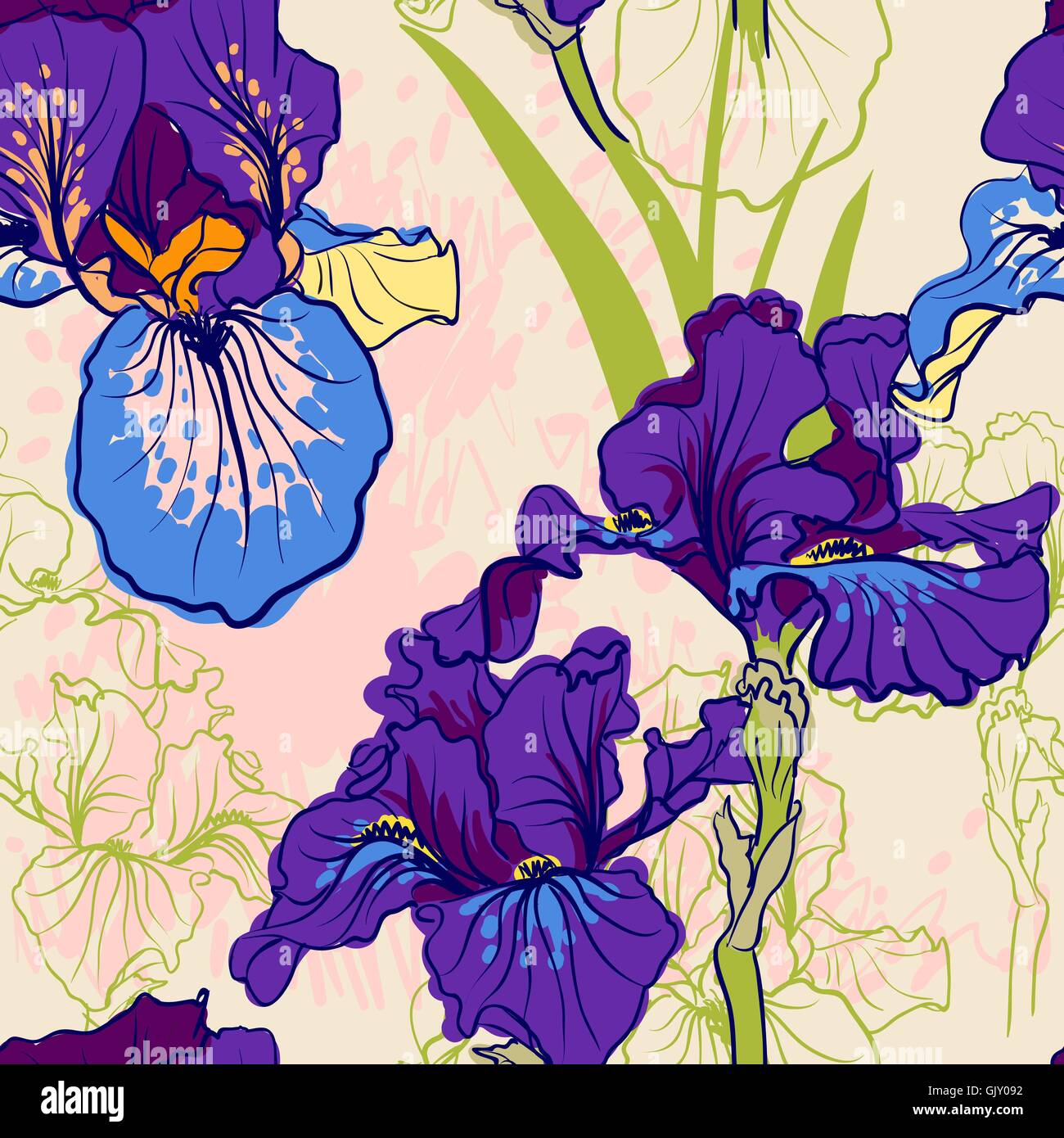 Seamless pattern with decorative iris flower in retro colors Stock Vector  Image & Art - Alamy