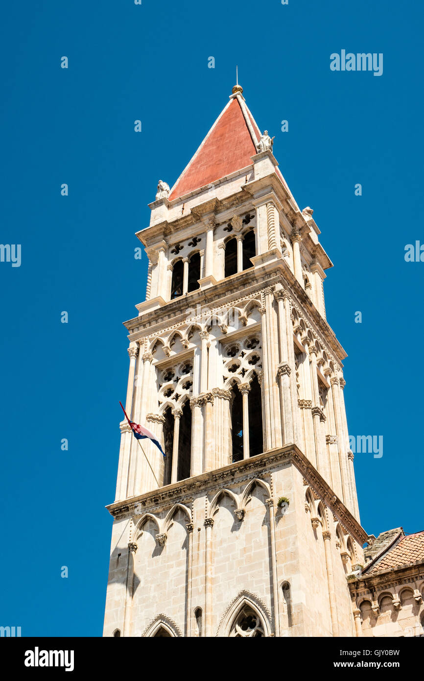 Tower of Cathedral of St. Lawrence Trogir, Croatia built in the Romanesque-Gothic Style Stock Photo