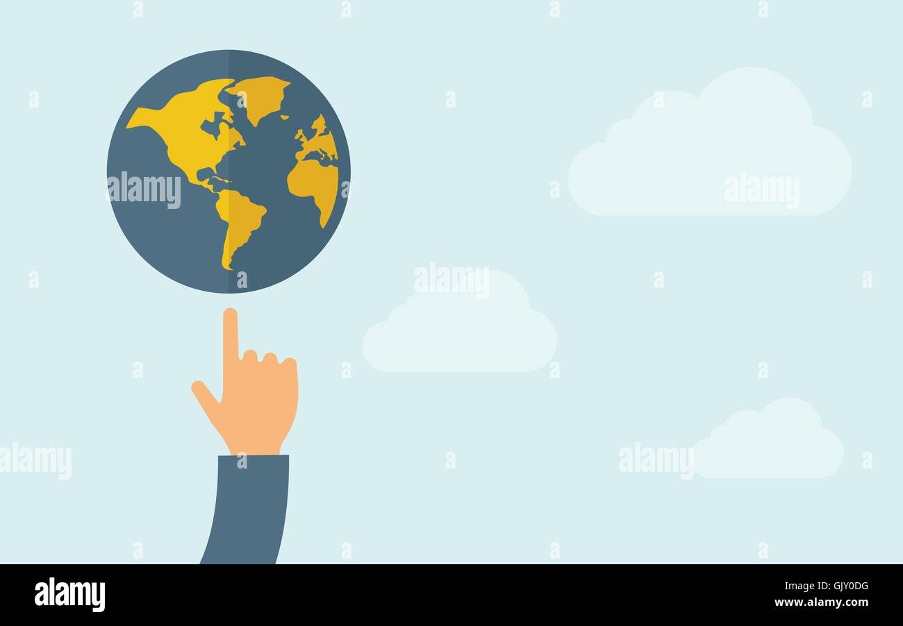 World map globe hand pointing Stock Vector Images - Alamy
