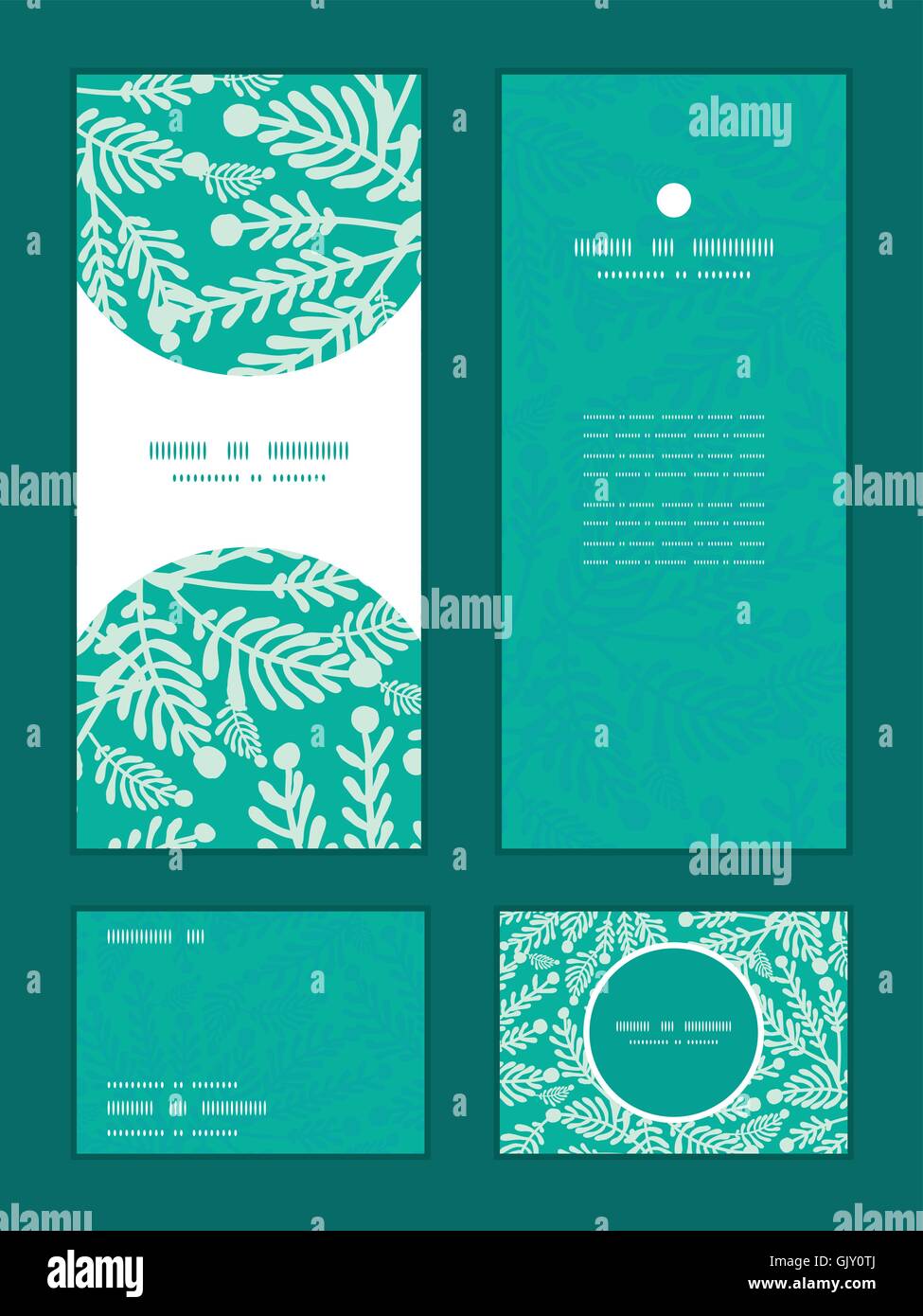 Vector emerald green plants vertical frame pattern invitation greeting ...