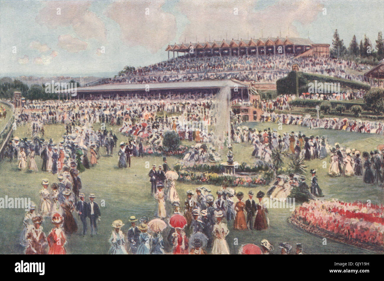 Flemington Race-Course - Melbourne Cup Day' by Percy Spence. Australia, 1910 Stock Photo