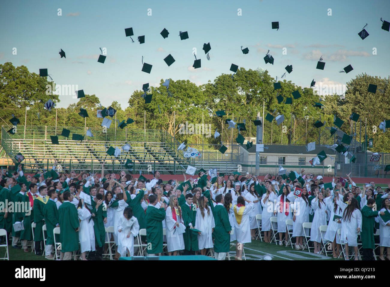 Students at a high school graduation in Franklin Lakes, New Jersey