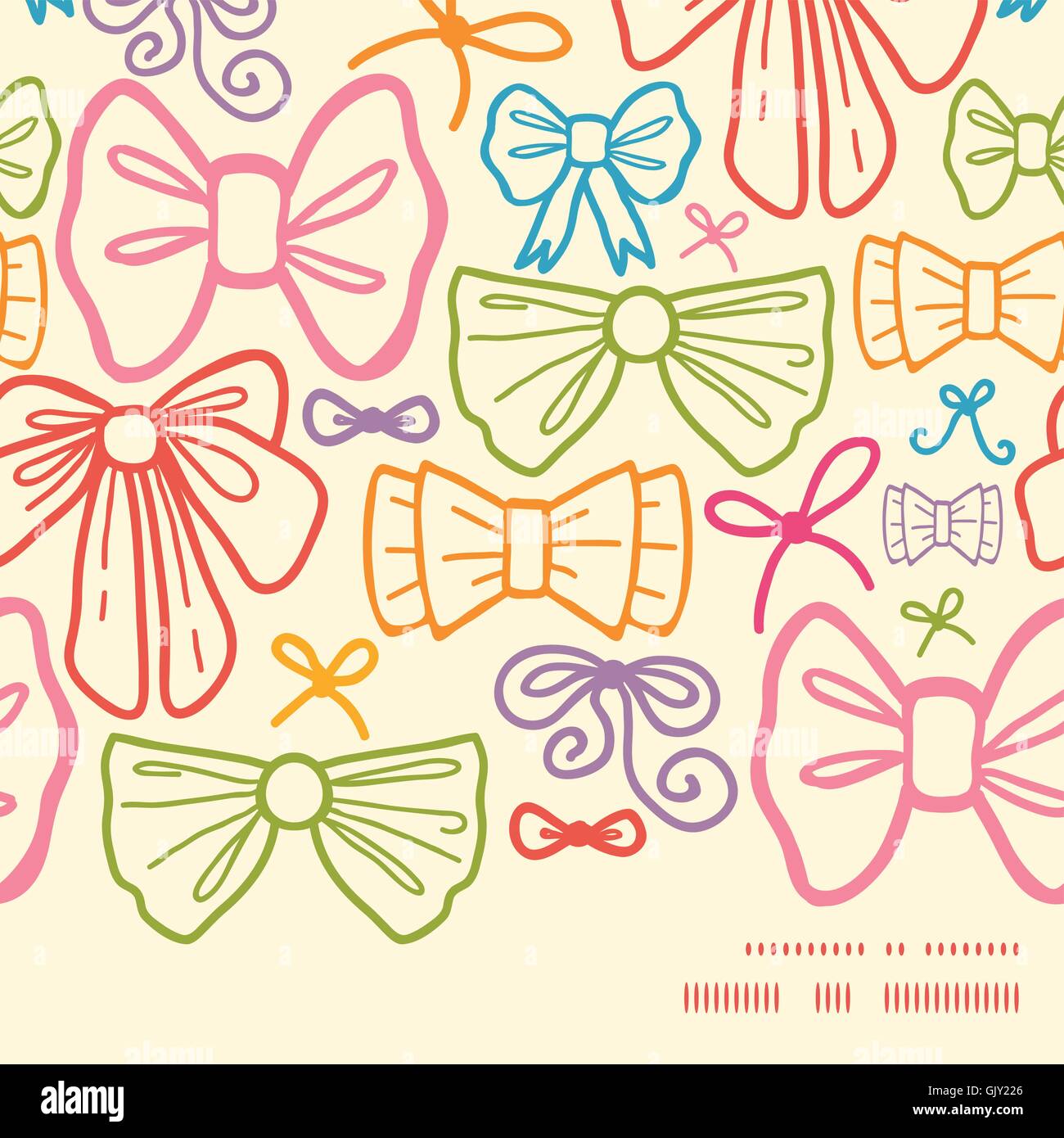 Vector colorful bows horizontal frame seamless pattern background Stock