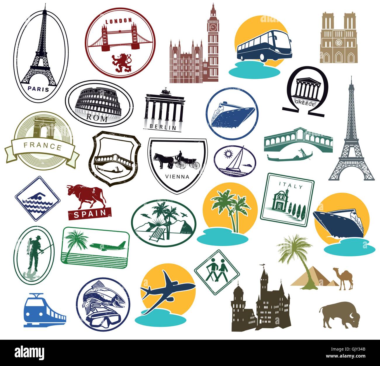 Europe Stickers and Stamps Stock Vector