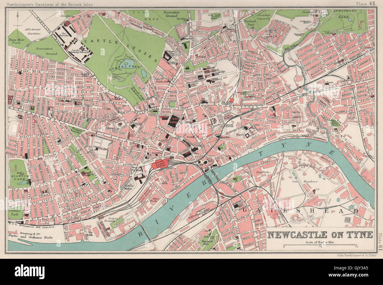 Map Of Newcastle City Centre Newcastle-Upon-Tyne. Vintage Town City Map Plan. Northumberland 1950 Old  Stock Photo - Alamy