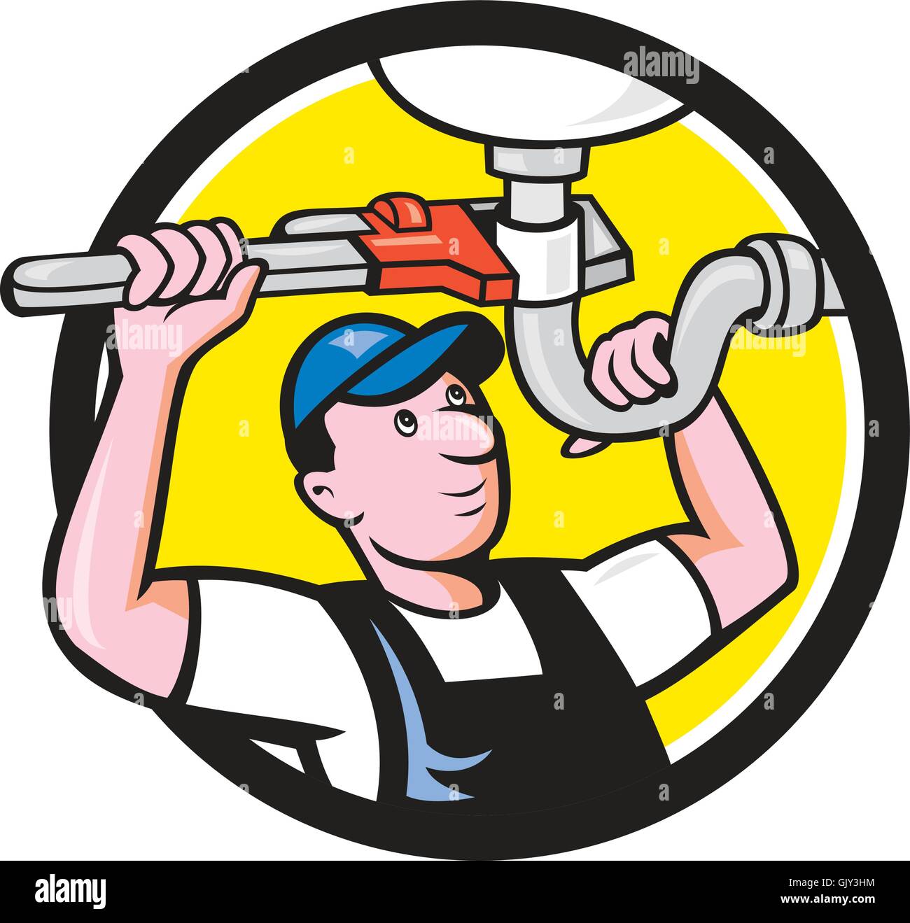 Plumber Repair Sink Pipe Wrench Circle Cartoon Stock Vector Image And Art