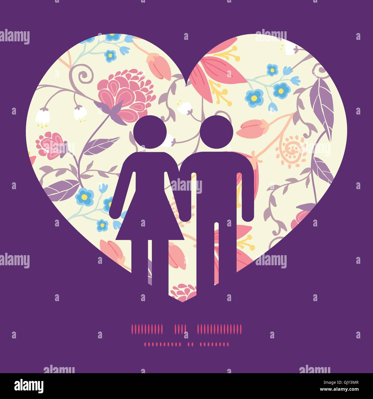 Vector fresh field flowers and leaves couple in love silhouettes Stock ...