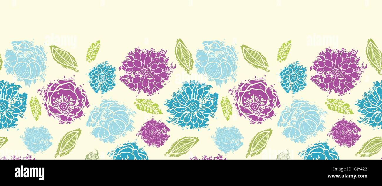 Textured painted flower horizontal seamless pattern background Stock ...