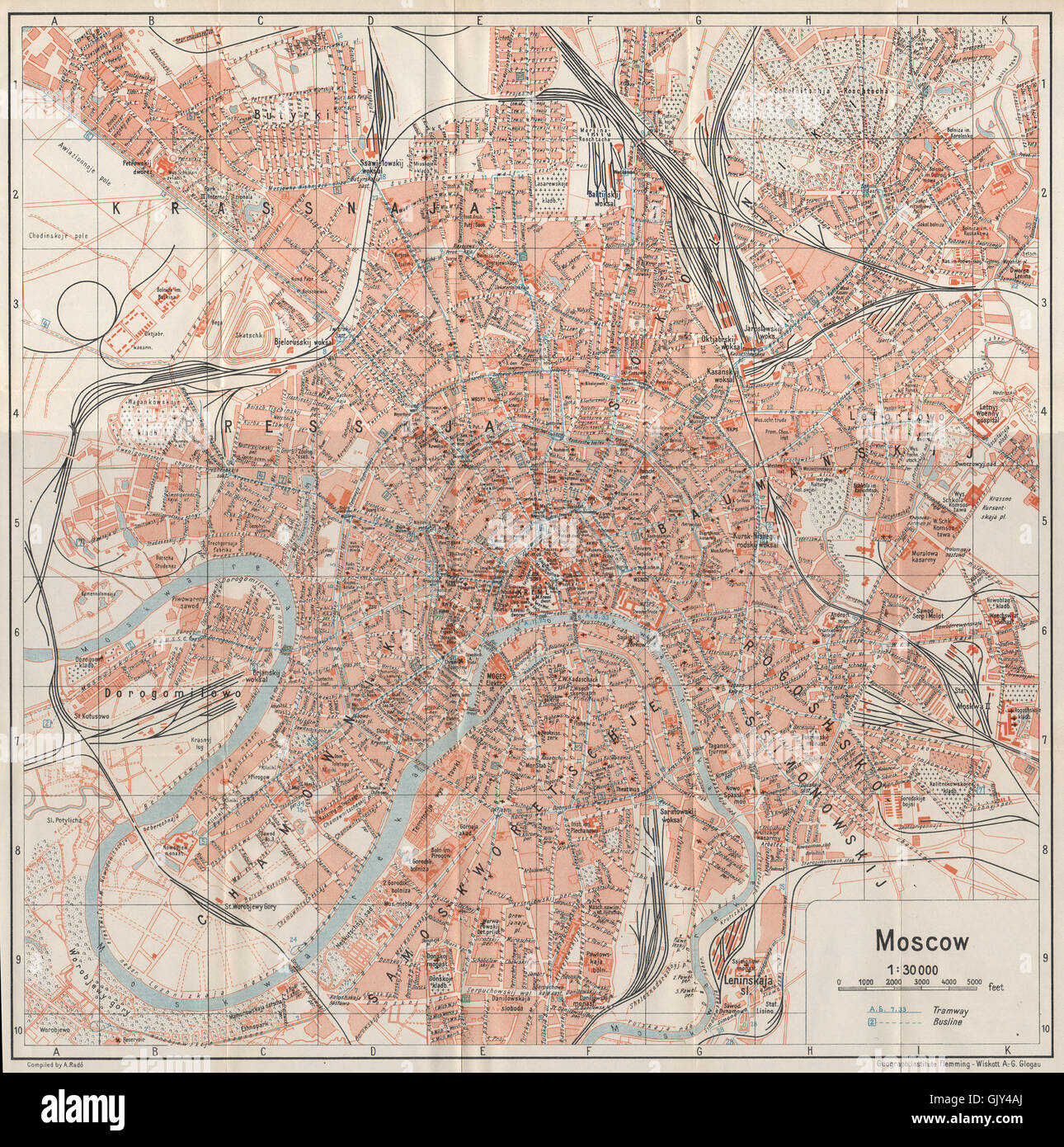 MOSCOW vintage town/city plan. Soviet Union/USSR. Russia, 1929 vintage map Stock Photo