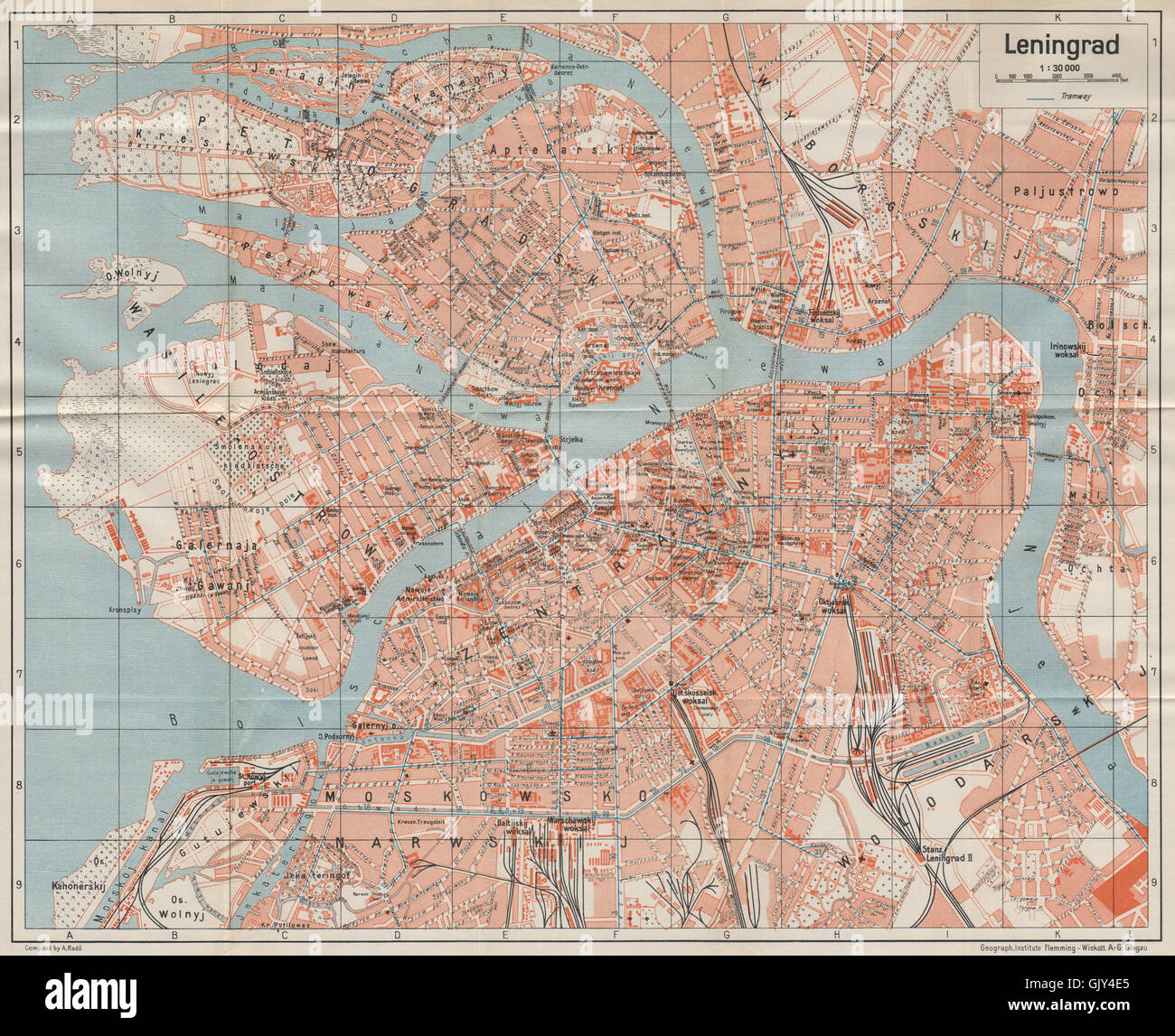 LENINGRAD vintage city plan. Soviet Union/USSR. St Petersburg. Russia, 1929 map Stock Photo