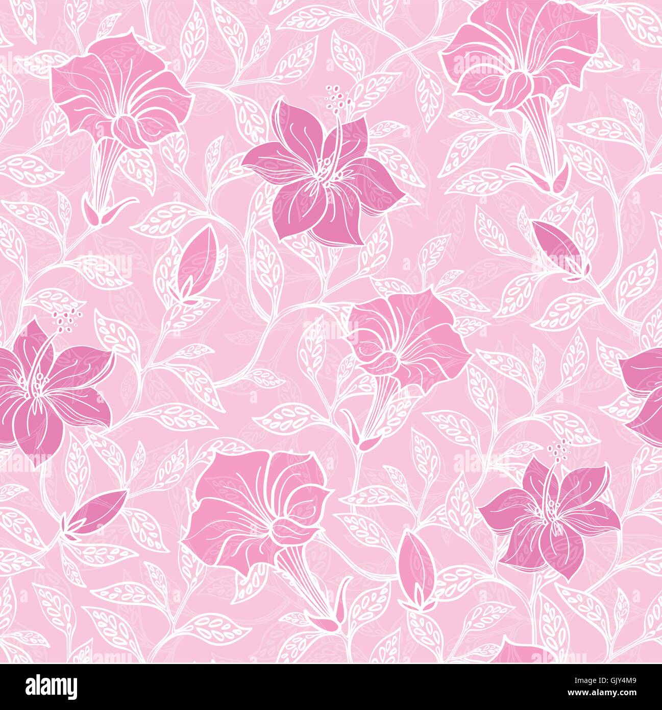 Vector soft pink lineart blossoms seamless pattern background Stock ...