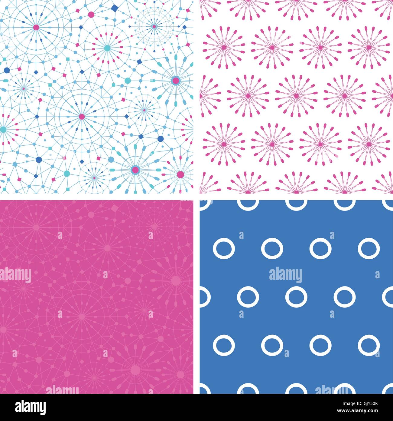 Vector blue abstract line art circles set of four matching repeat