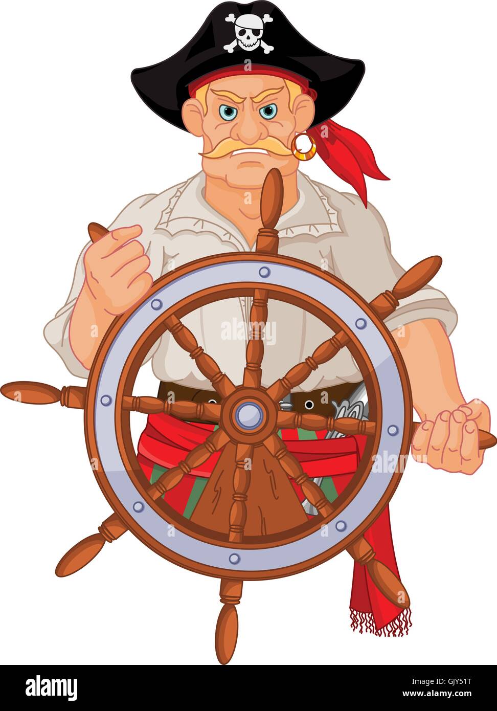 Pirate at the wheel Stock Vector