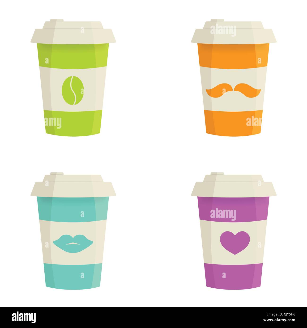 Paper coffee cups set on a white background. Stock Vector