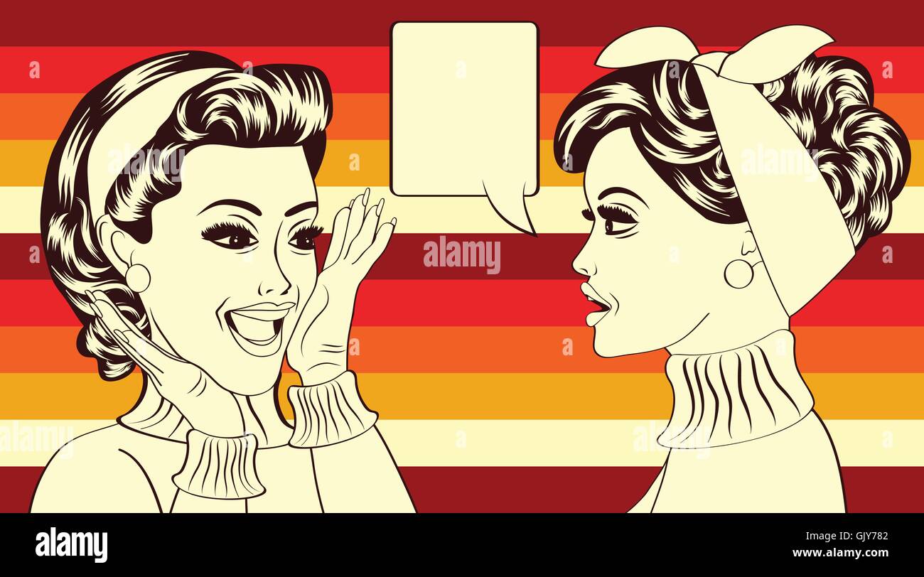 Изображение в стиле ретро поп арт. Сплетни арт картинка. gossip vector. gossip or rumor.